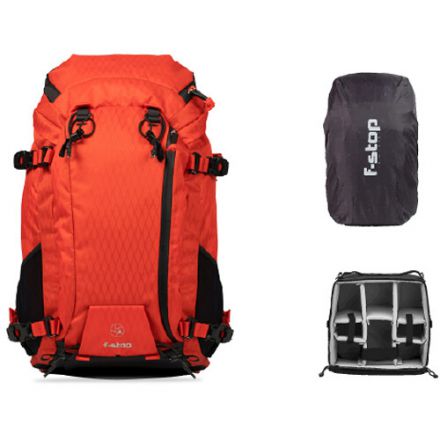f-stop AJNA DuraDiamond 37L Travel & Adventure Photo Backpack Essentials Bundle (Magma Red-Orange) + f-stop Slope ICU (Black, Medium) + f-stop Rain Cover (Black, Large)