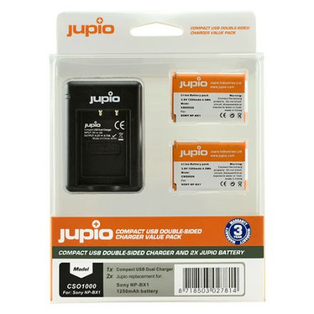 Jupio 2 x NP-BX1 Batteries and Double-Sided USB Charger Value Pack (1250mAh)