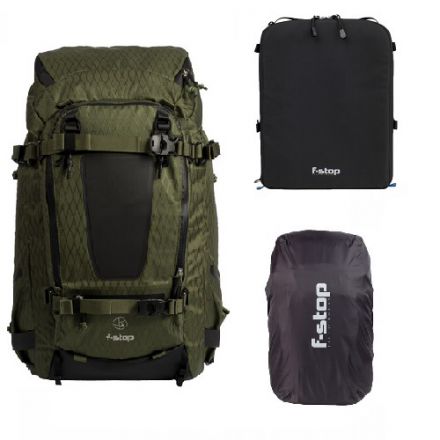 f-stop Tilopa-50L Adventure and Travel Camera Backpack (Cypress Green) + PRO ICU (Black, Large) + Rain Cover (Black, Large) + Straps M116-81-01A